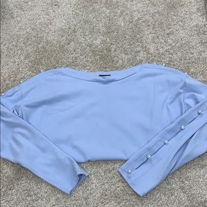 Talbots sweater, periwinkle with pearl arm detail